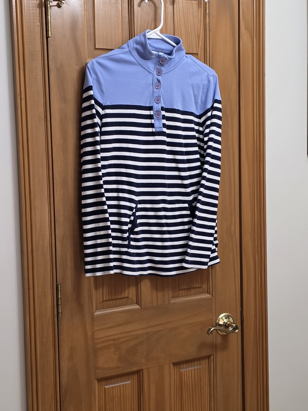 Kim Rogers Light Blue and Navy Striped Pullover Hoodie